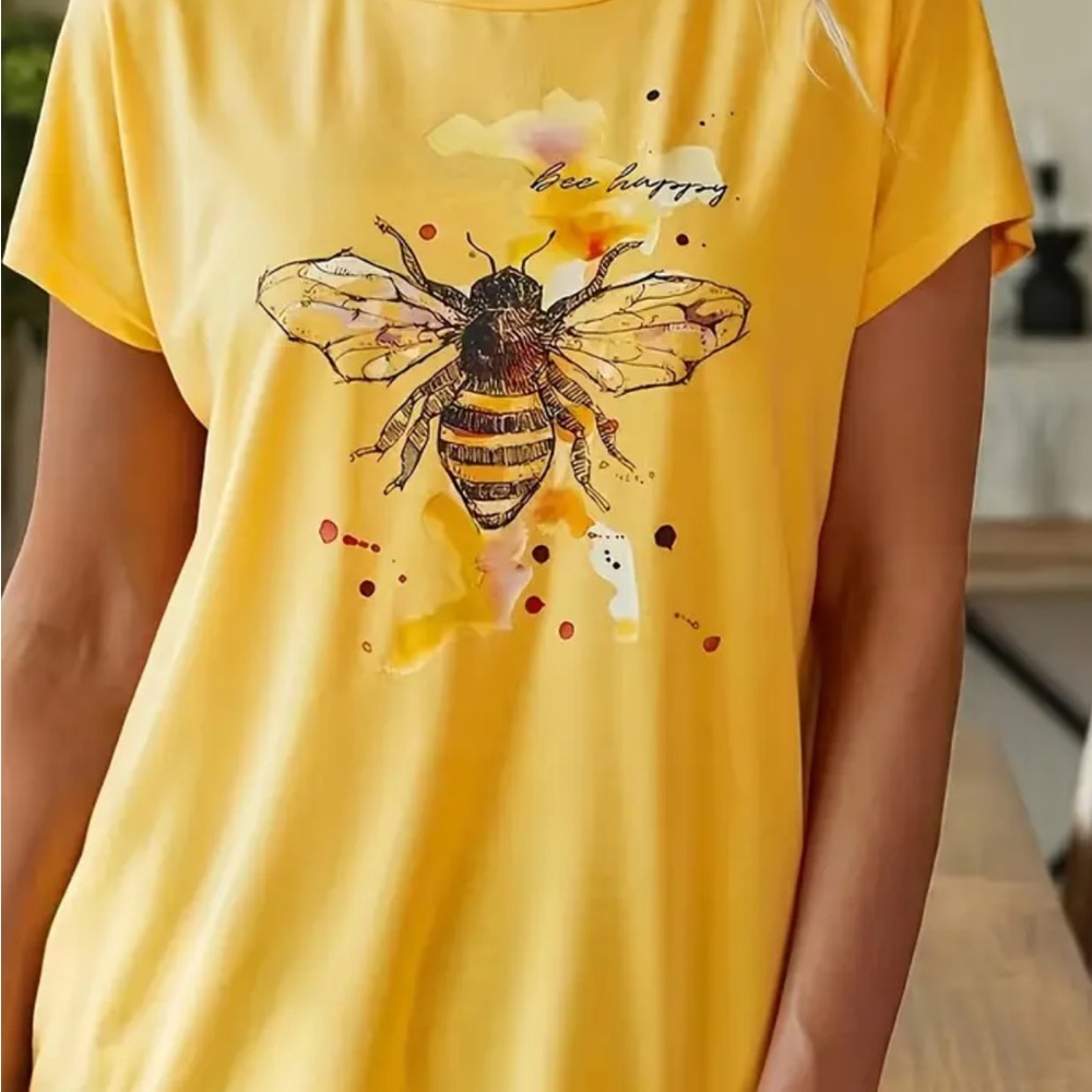 New Yellow Bee Graphic Women's Top-Bee Happy